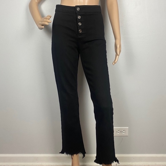 NEW RTA BLACK DISTRESSED BUTTON FRONT JEANS - Picture 2 of 7